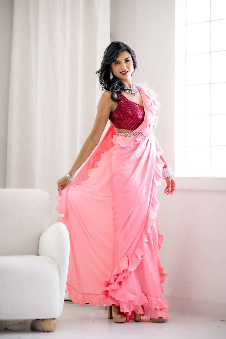 white christmas dresses Pink Saree Buy Online