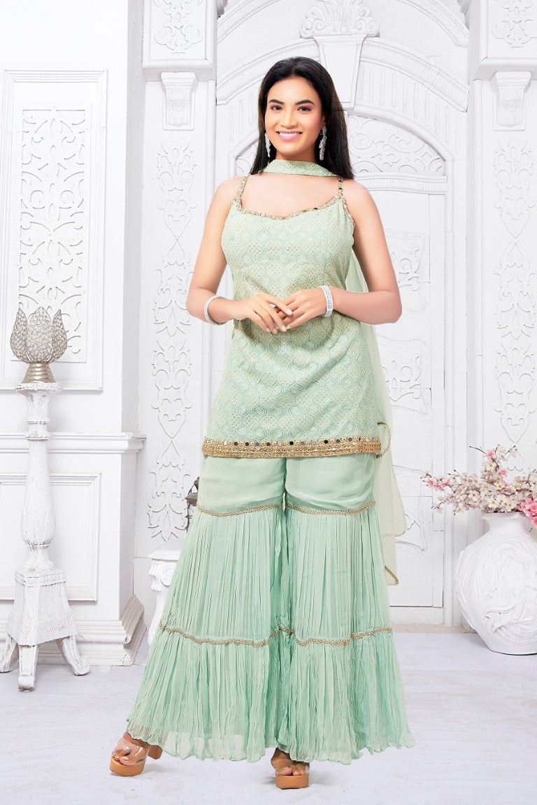 Pistachio Chikankari Gharara Suit Pistachio Chikankari Gharara Suit