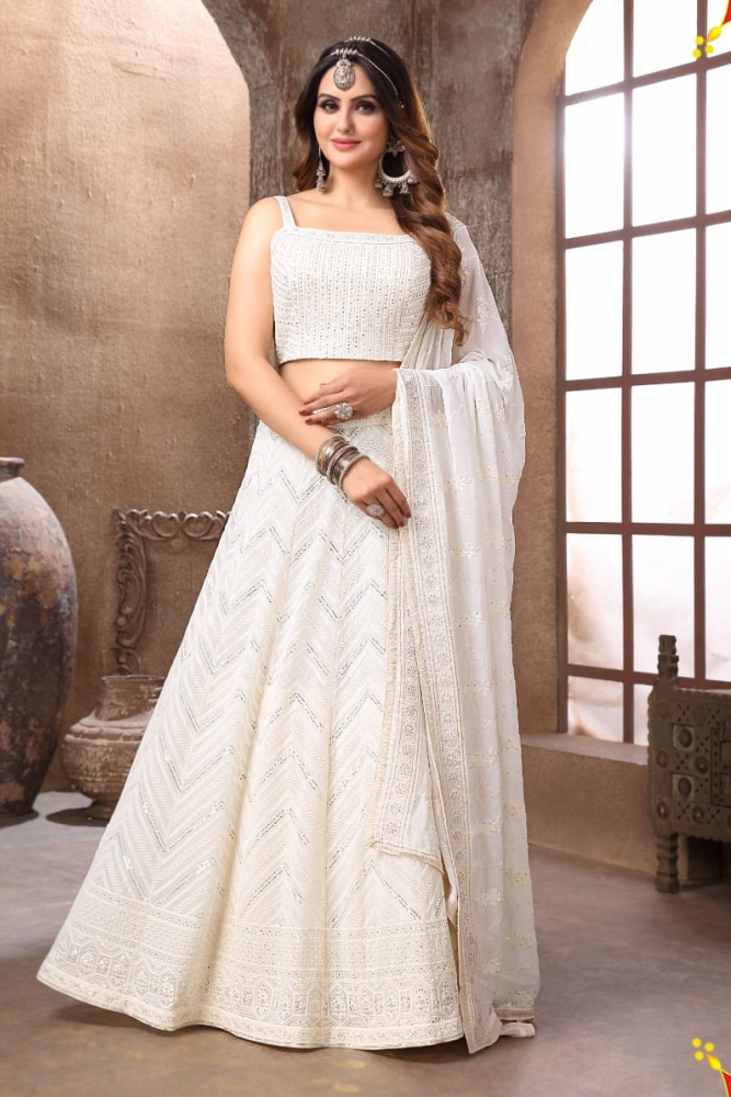 Cream Color Lehenga Choli with Embroidered