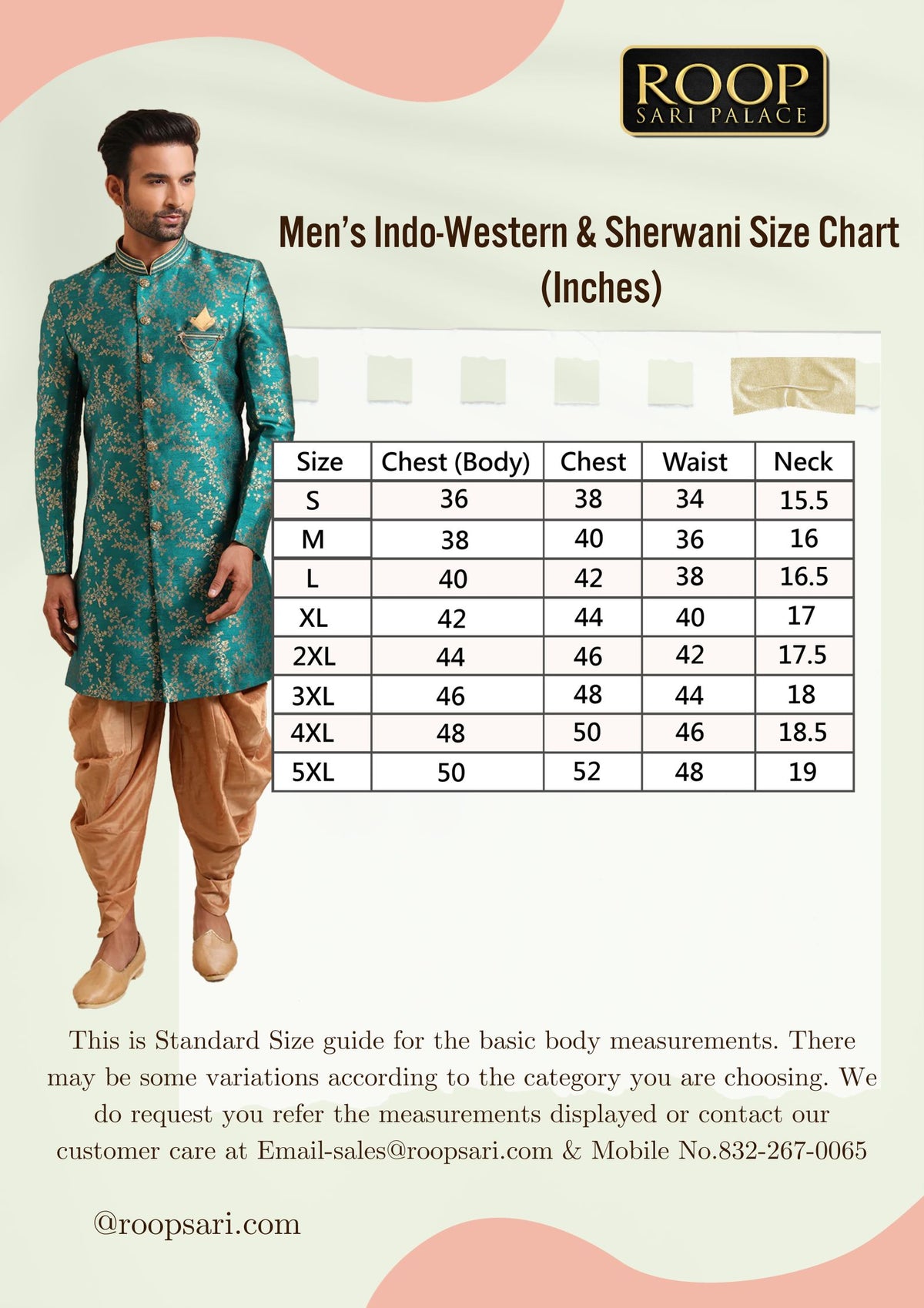 Men's Indo Western Size Chart
