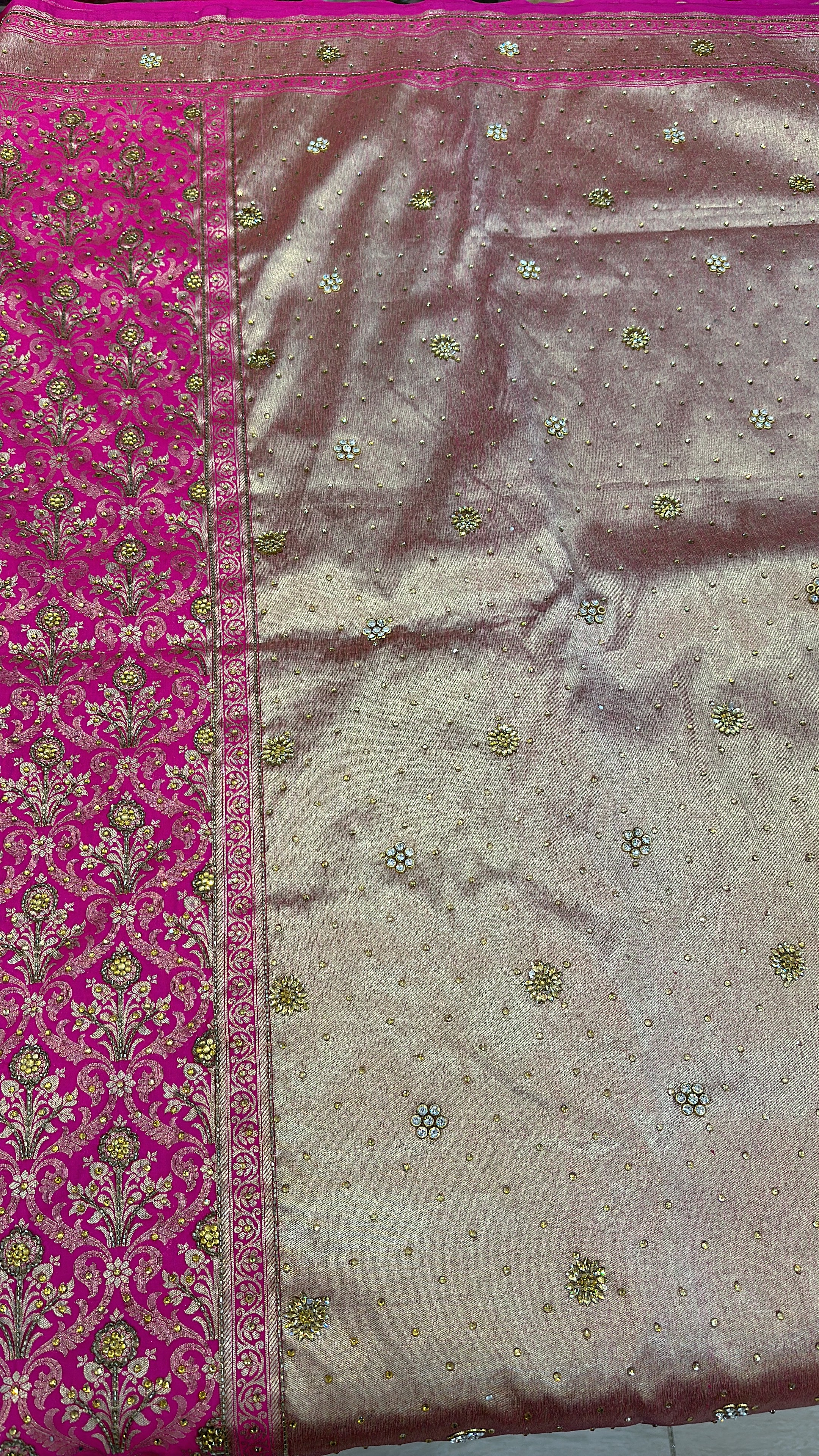 Pink saree with gold work