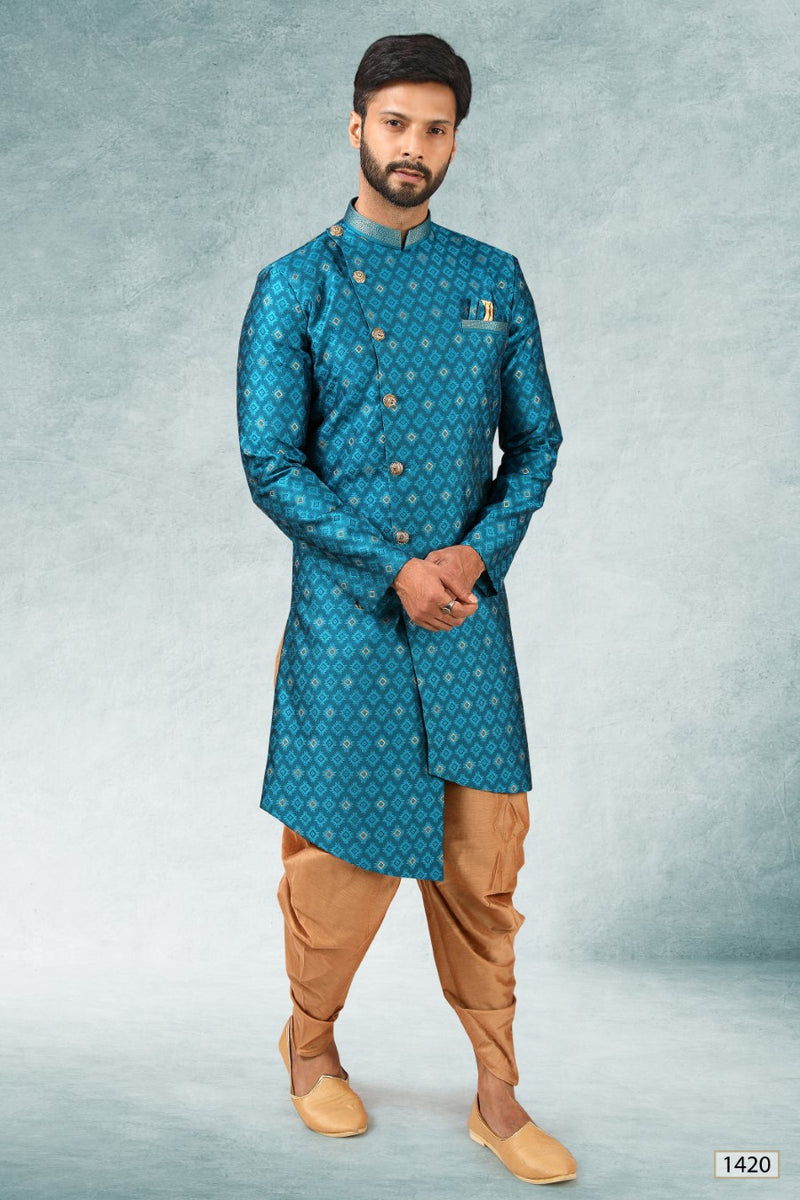 Men's Dark Blue Indo-Western Kurta Pajama