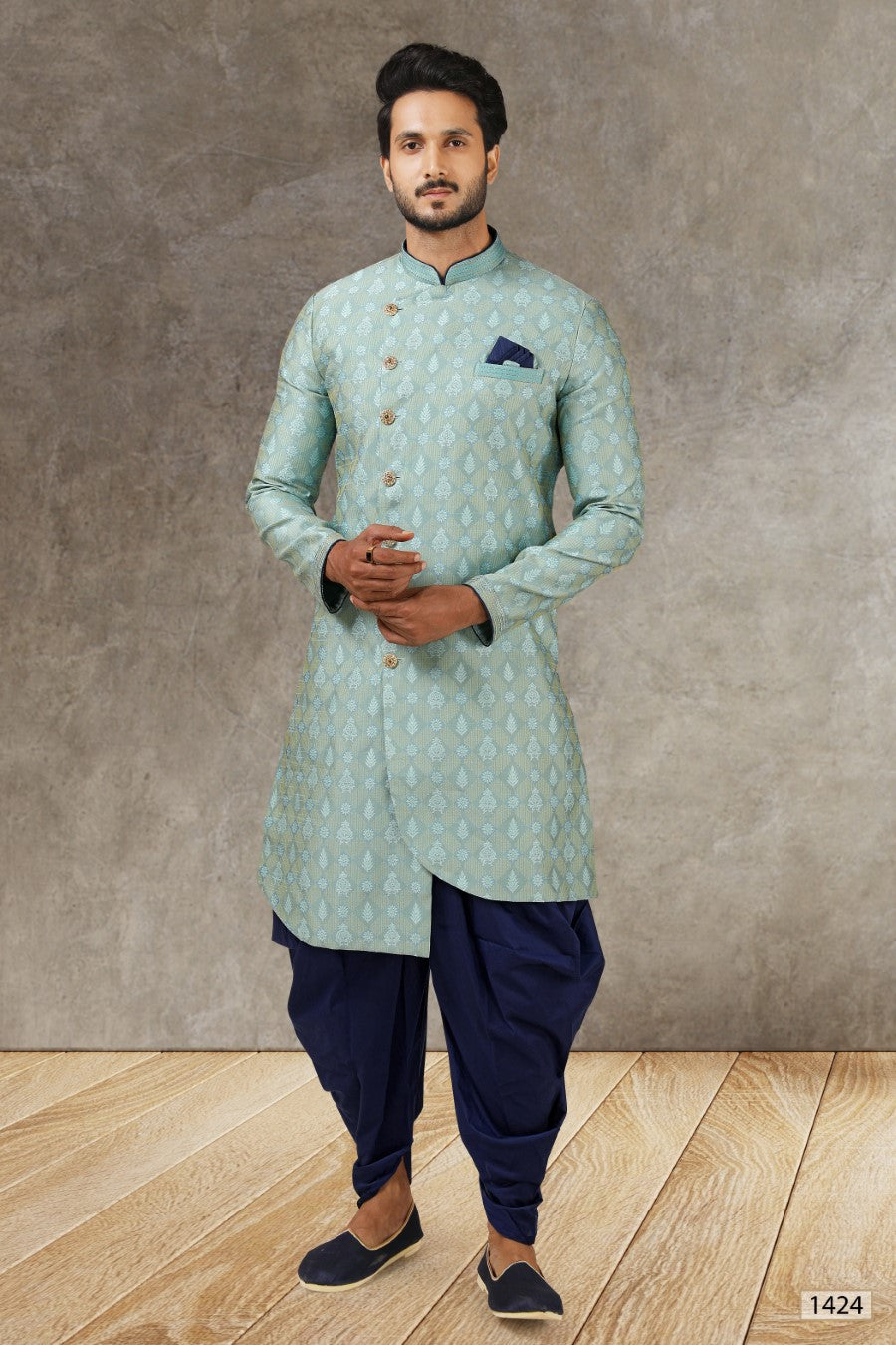 Men's Cyan Indo-Western Kurta Pajama
