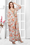 White with Orange Palazzo Pant Ladies Kaftan Suit With Flower Print
