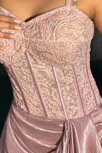 Blush Pink Satin Corset Gown
