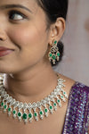 Radiant Silver & Green Color AD Necklace Set