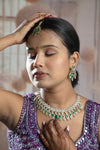 Radiant Silver & Green Color AD Necklace Set