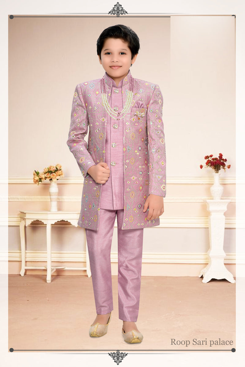 Lilac Semi Indo Western Jacket  Set For Boys