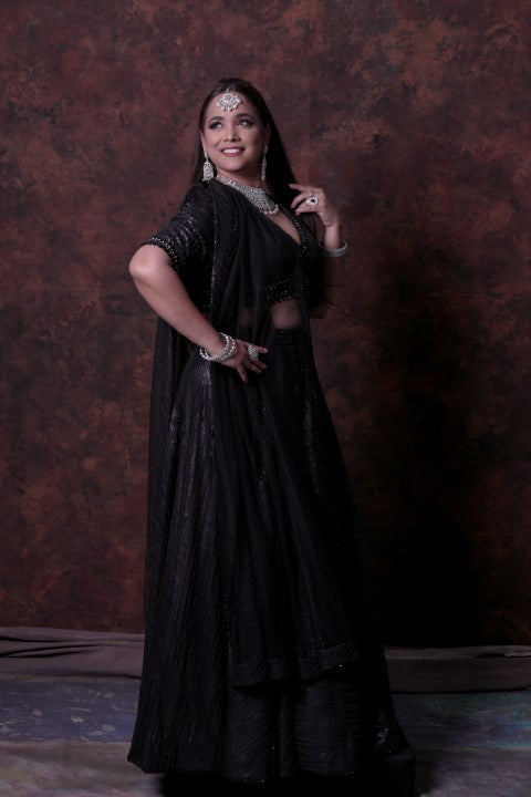 Black Lehenga Choli With Sequence Dupatta.