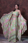 Mint Green and Pink  Digital Print Lehenga Choli With Jacket Style Dupatta.