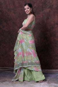 Mint Green and Pink  Digital Print Lehenga Choli With Jacket Style Dupatta.