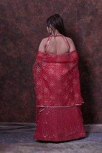 Red Indo-Western Lehenga Choli With Jacket Style Dupatta