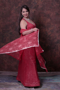 Red Indo-Western Lehenga Choli With Jacket Style Dupatta
