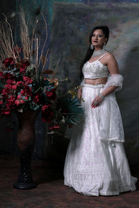 White Sequence Lehenga Choli with Dupatta.