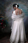 White Lehenga With Full Sleeves Blouse and Dupatta.