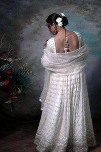 White Lehenga With Full Sleeves Blouse and Dupatta.