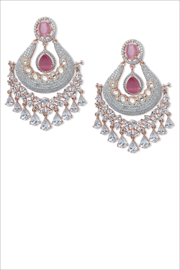 Rose Gold and Light Pink American Diamond Earrings