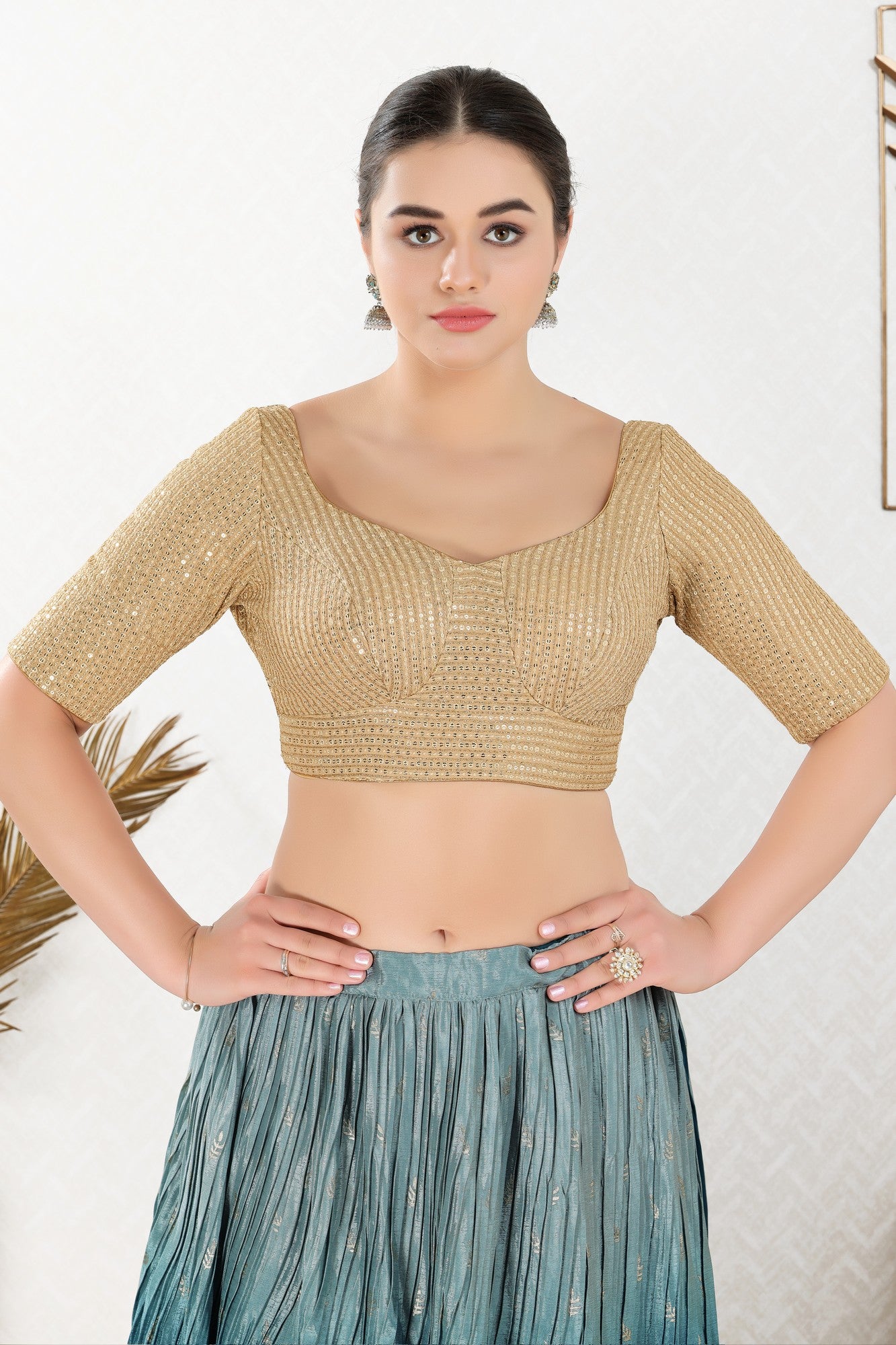 Gold ready-made blouse with embroidered work