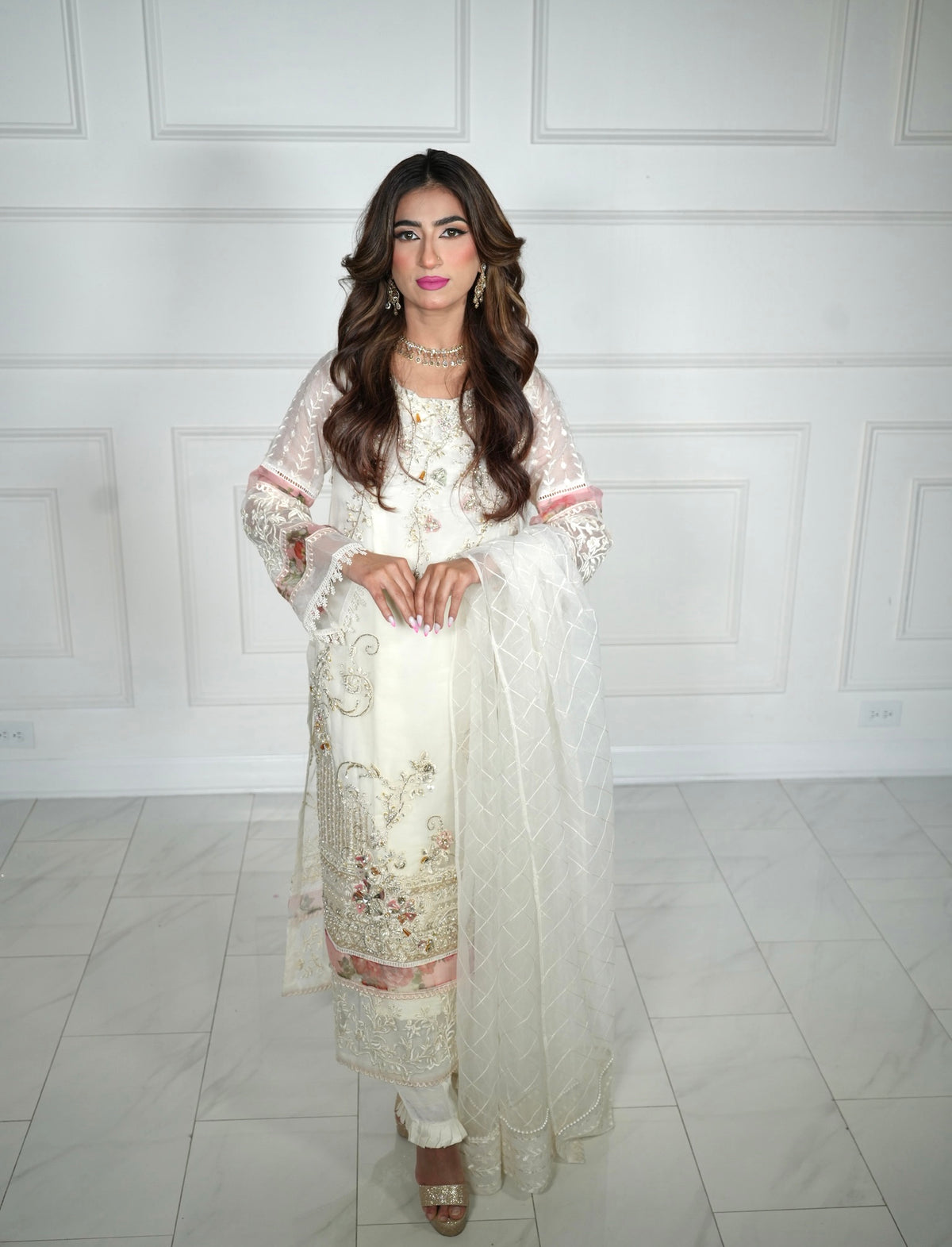 White Luxury Suit with Golden Embroidery work