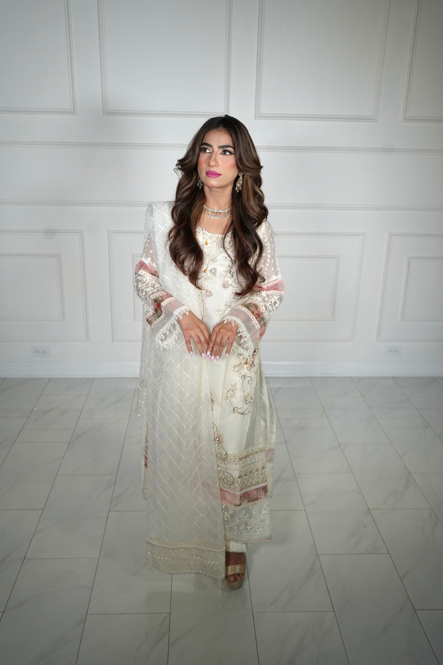 White Luxury Suit with Golden Embroidery work