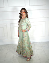 Mint Green Luxury Suit with Gold Embellishments