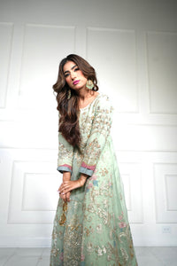 Mint Green Luxury Suit with Gold Embellishments