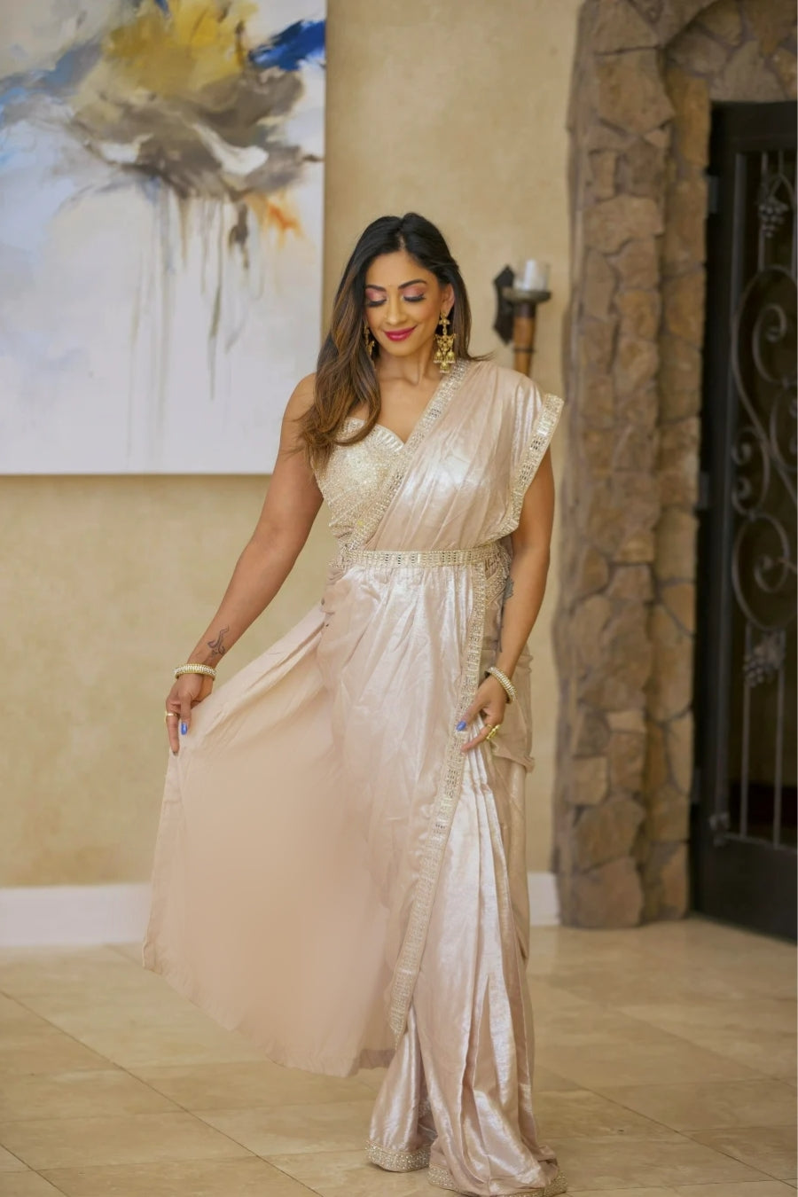 Silver Saree with Mirror Work