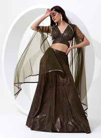 Midnight Green Color Lehenga Choli with Sequence Blouse and Dupatta.