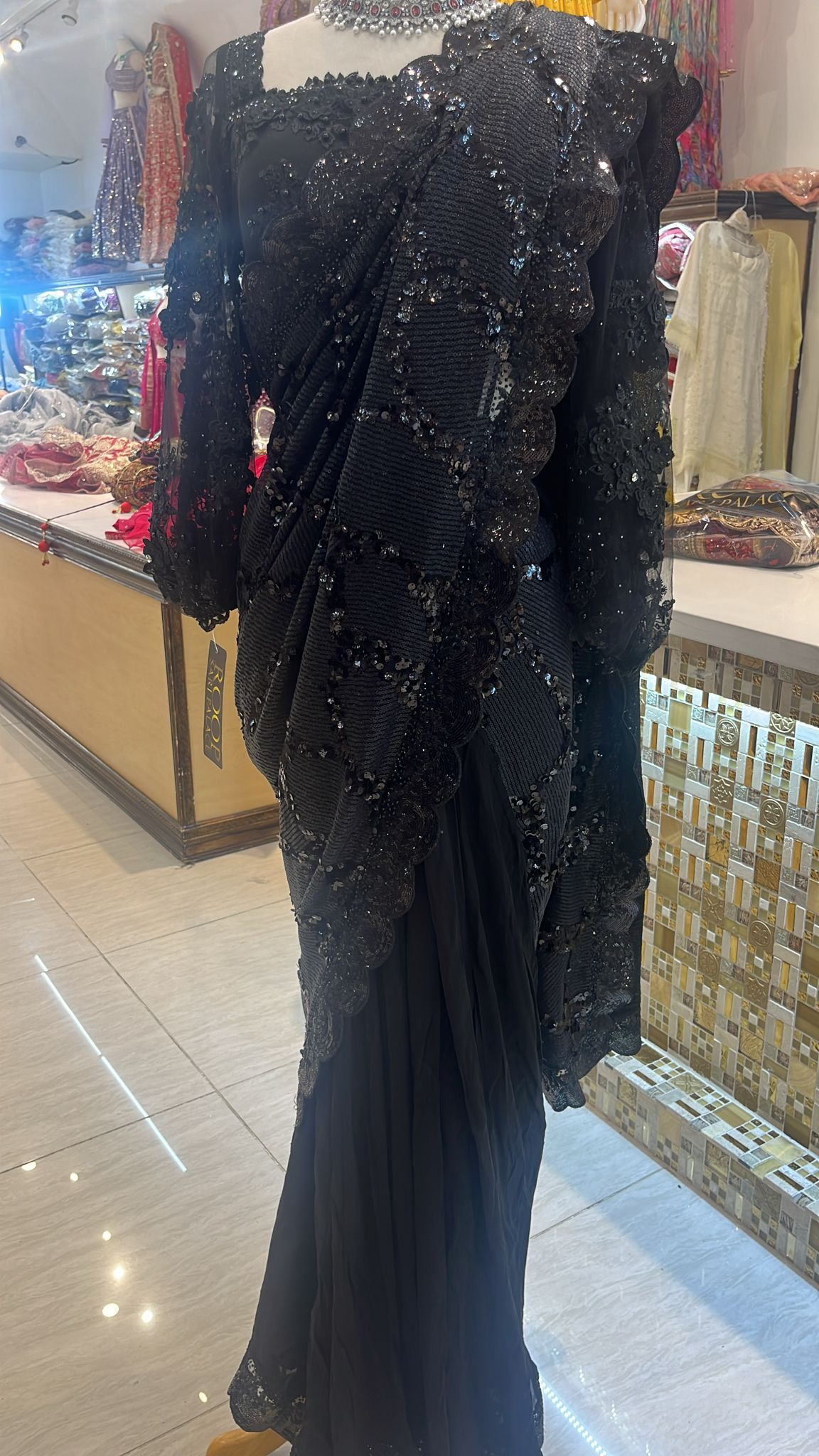 Black saree + necklace set