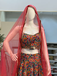 Fancy Multi Color Lehenga & Designers Multi Color Blouse with Pink Dupatta.
