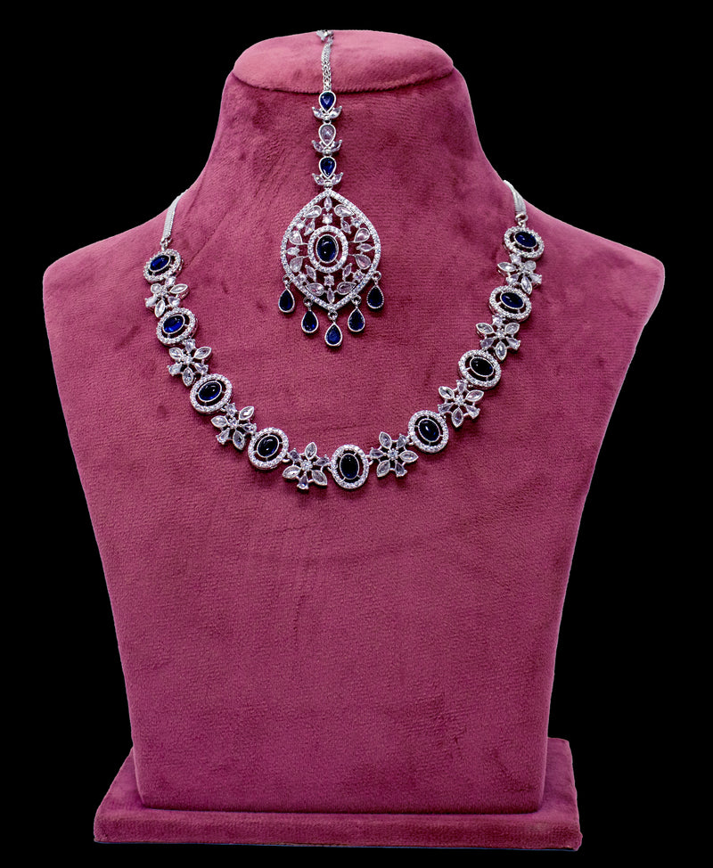 Silver With Navy Blue Necklace Set