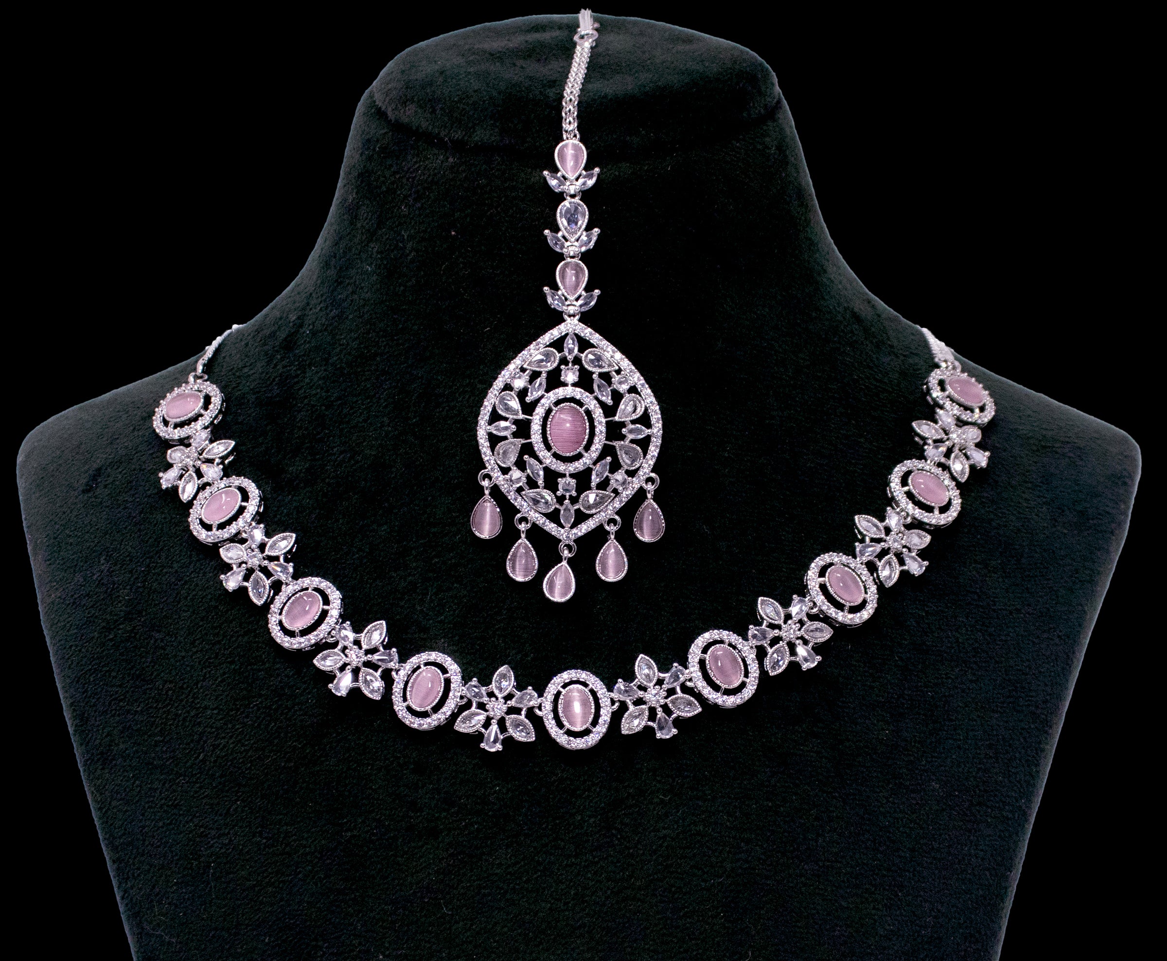 Silver With Baby Pink Necklace Set