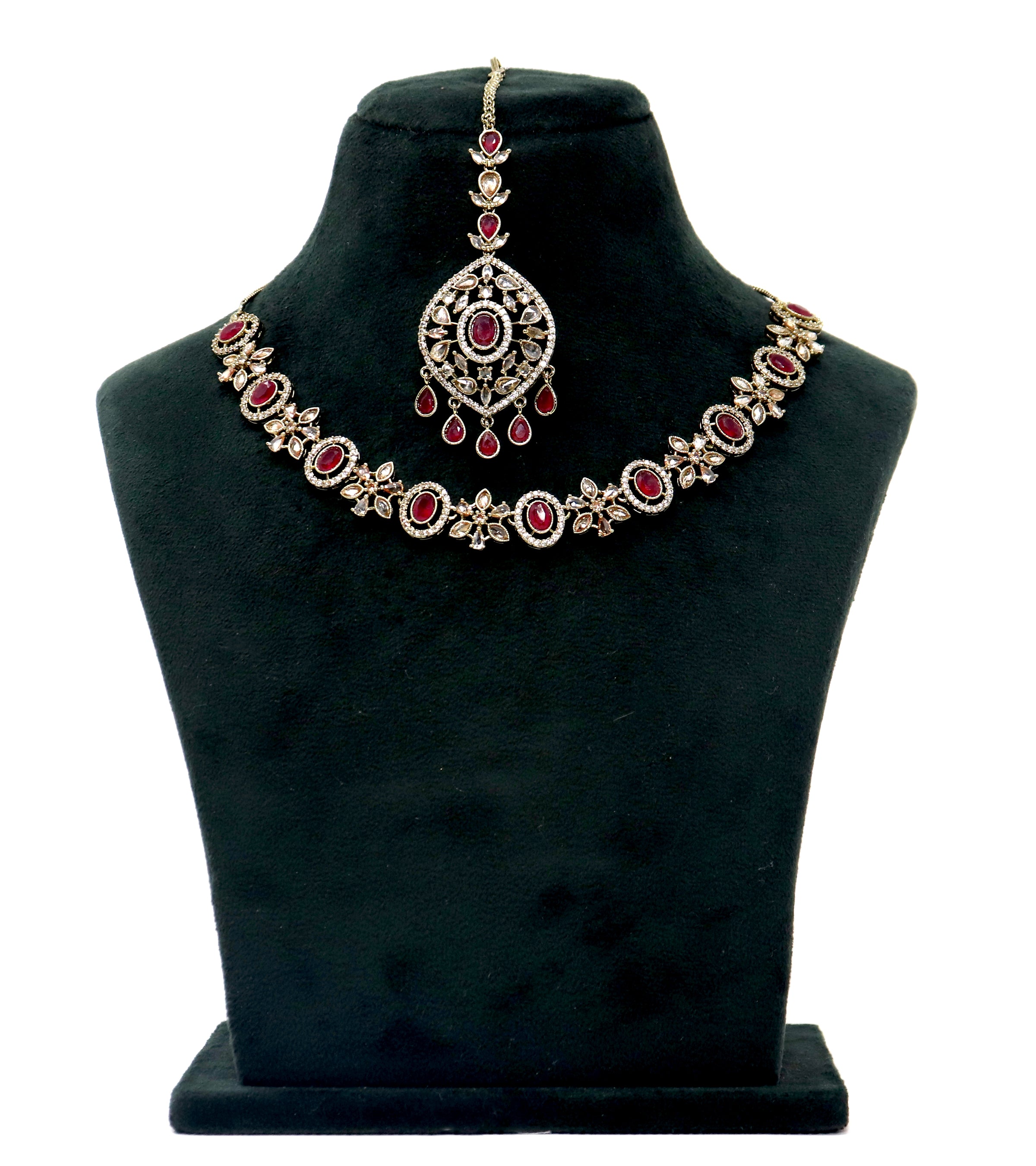 Gold & Maroon Necklace Set