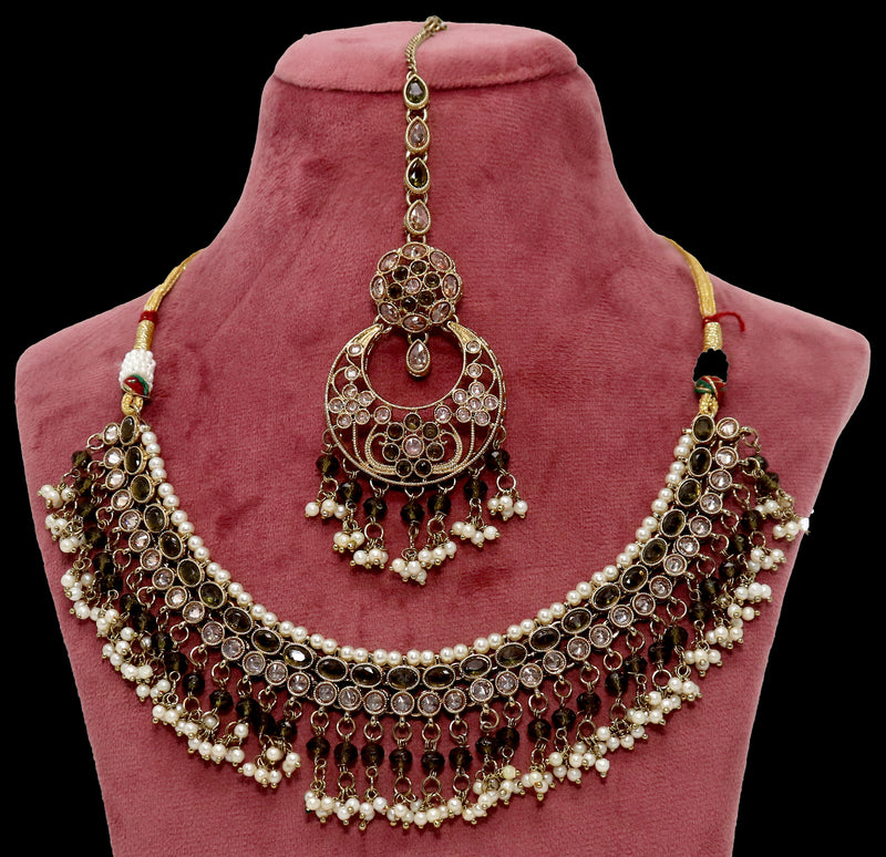 Gold & Mehndhi Green Necklace Set