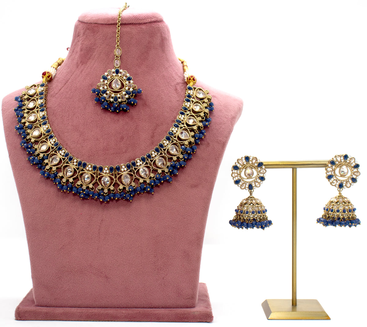 Gold & Navy Blue Necklace Set