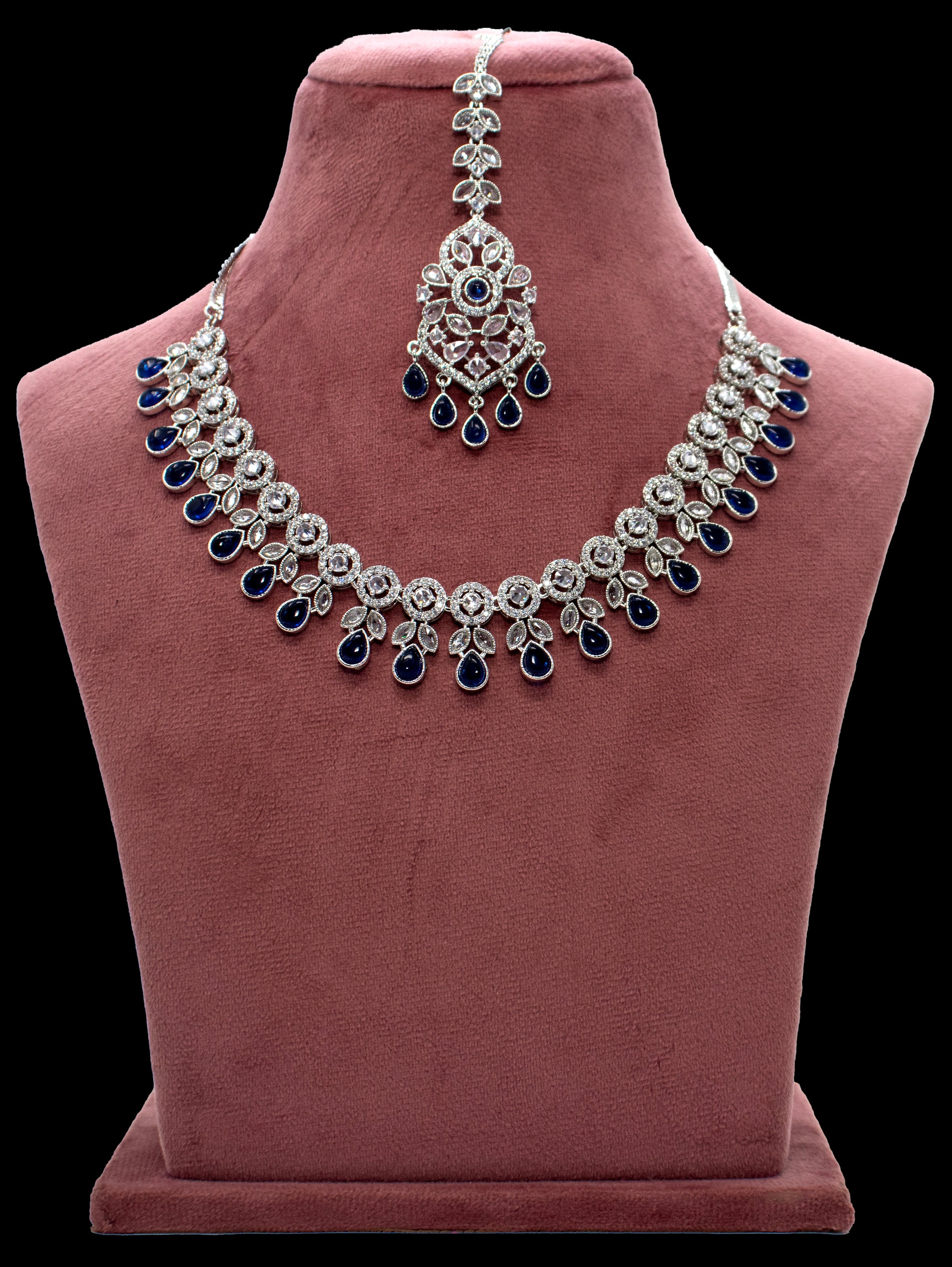 Silver With Royal Blue Necklace Set