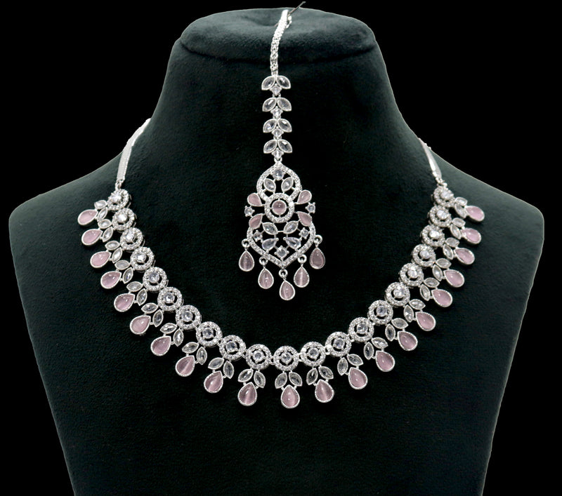 Silver With Pink Necklace Set