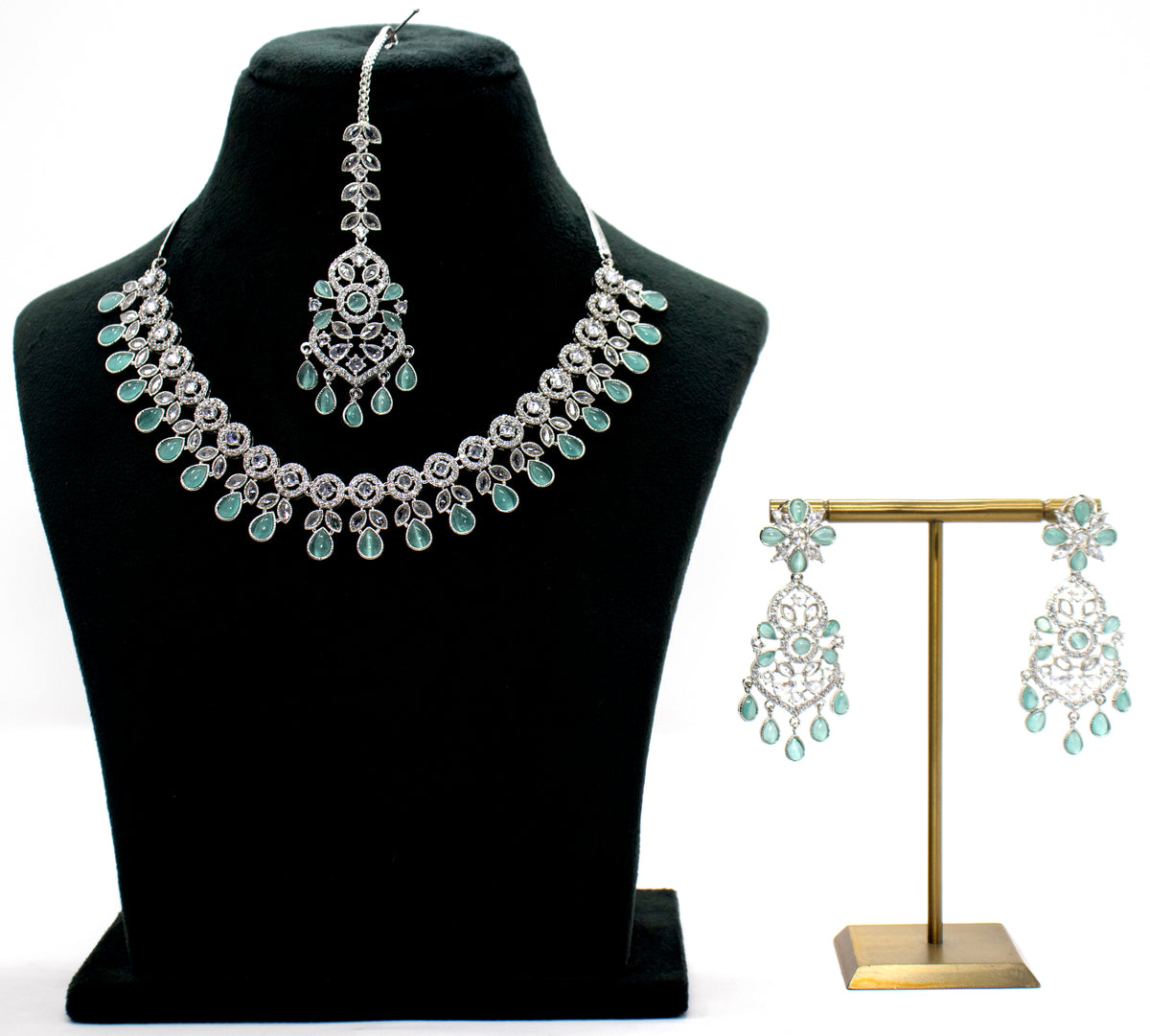 Silver With Mint Necklace Set
