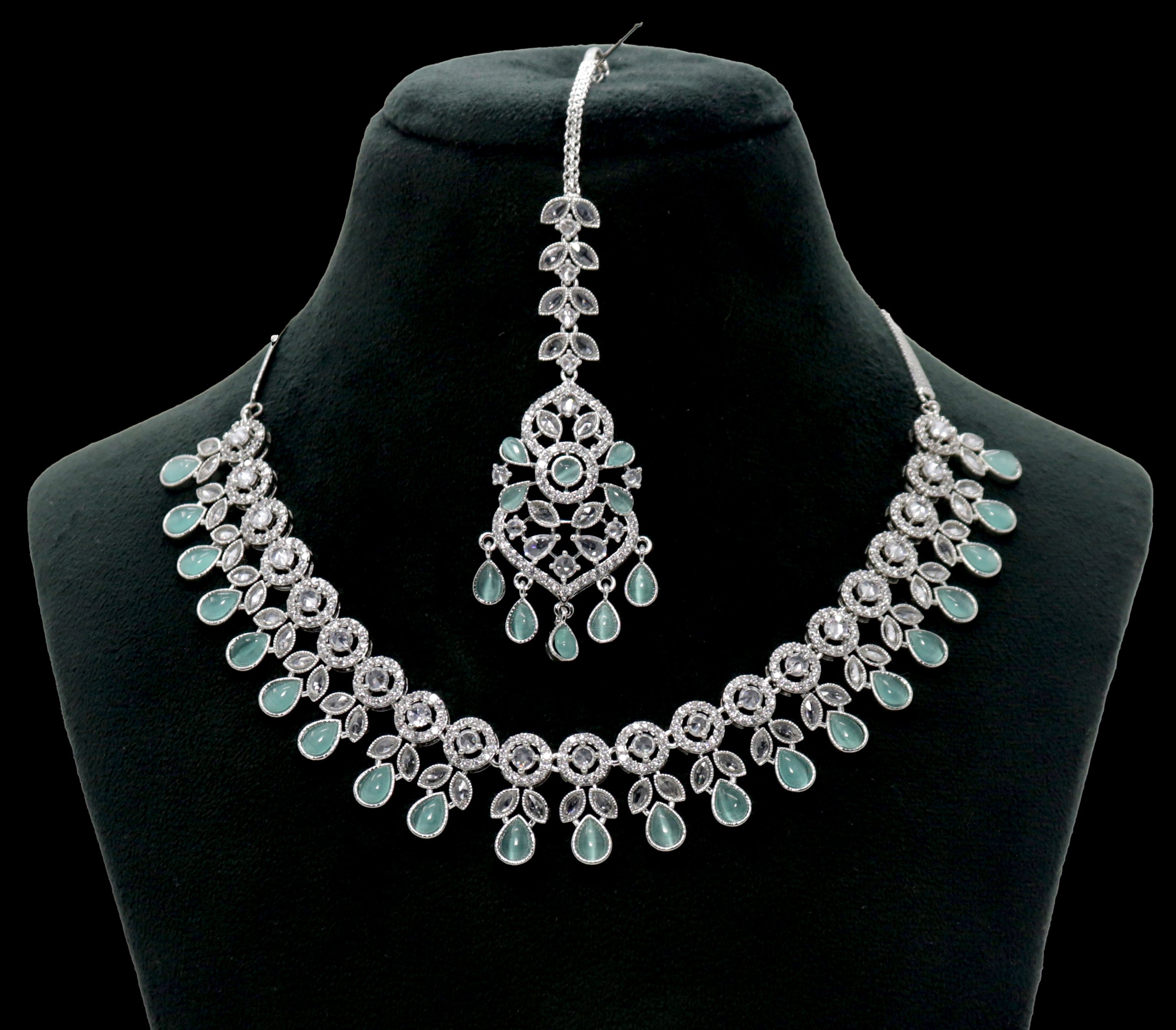 Silver With Mint Necklace Set
