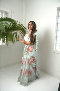 Sky Blue Digital Printed Saree 