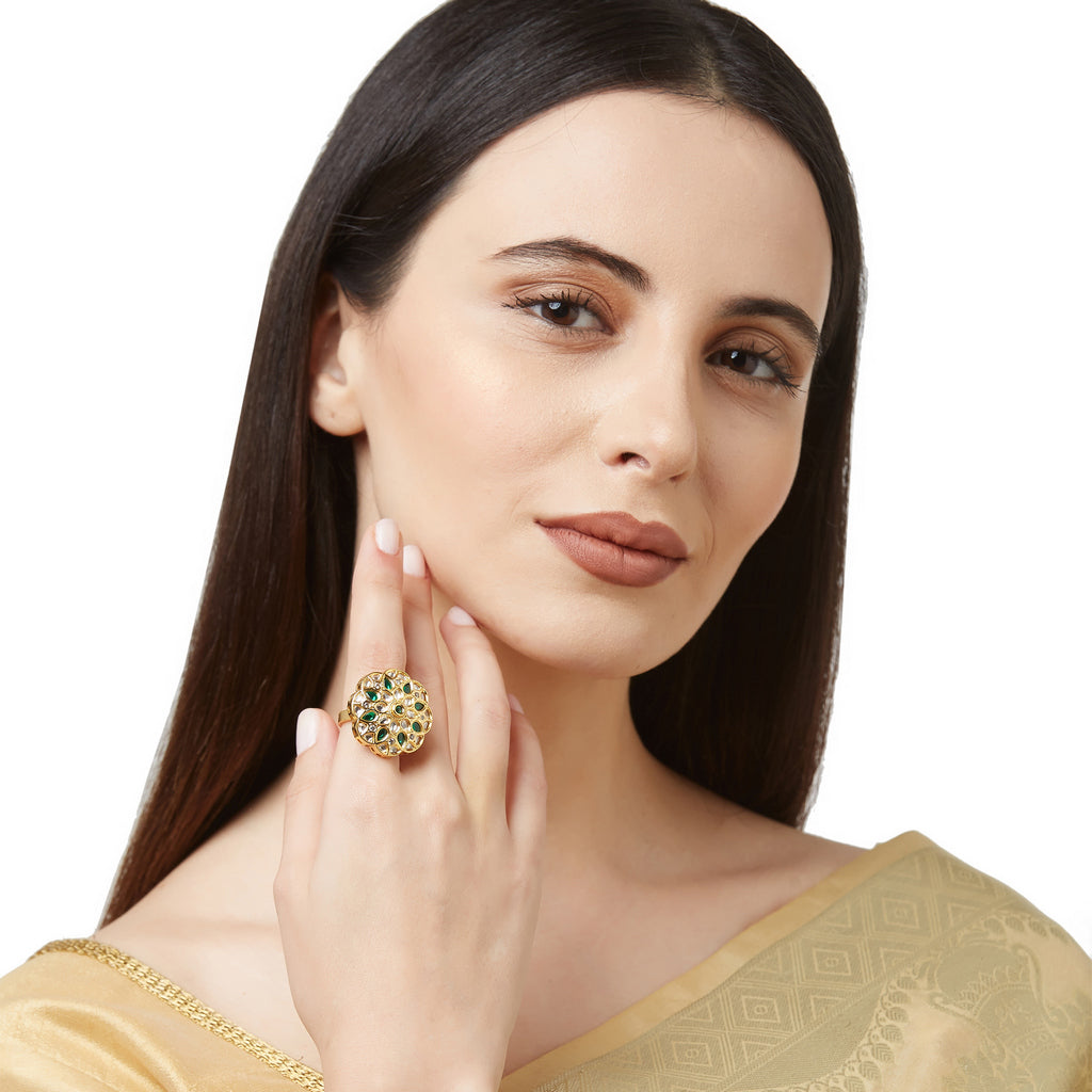 Kundan Ring with Green Stones