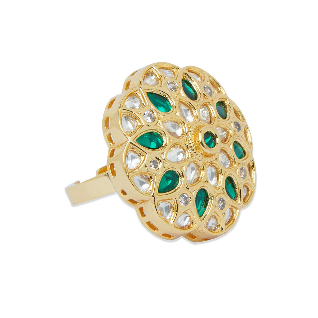 Kundan Ring with Green Stones