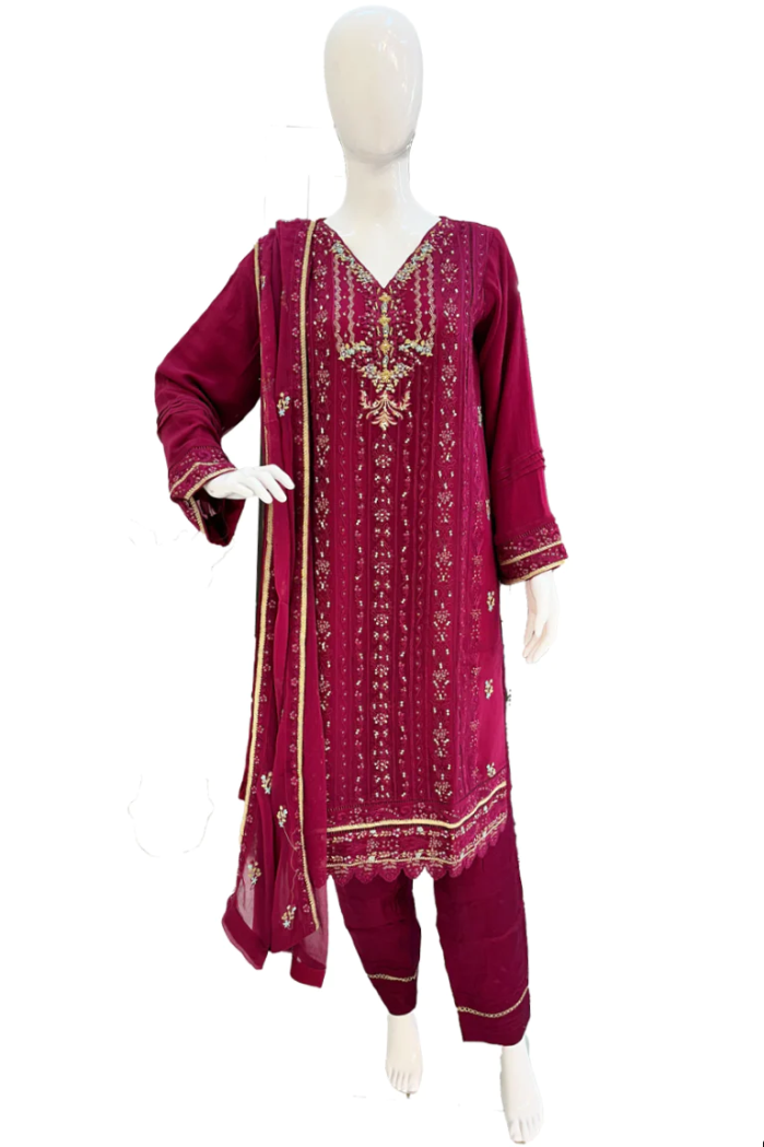 Dark Purple & Multi-Color Thread Work Design Ladies Suit – Roop Sari Palace