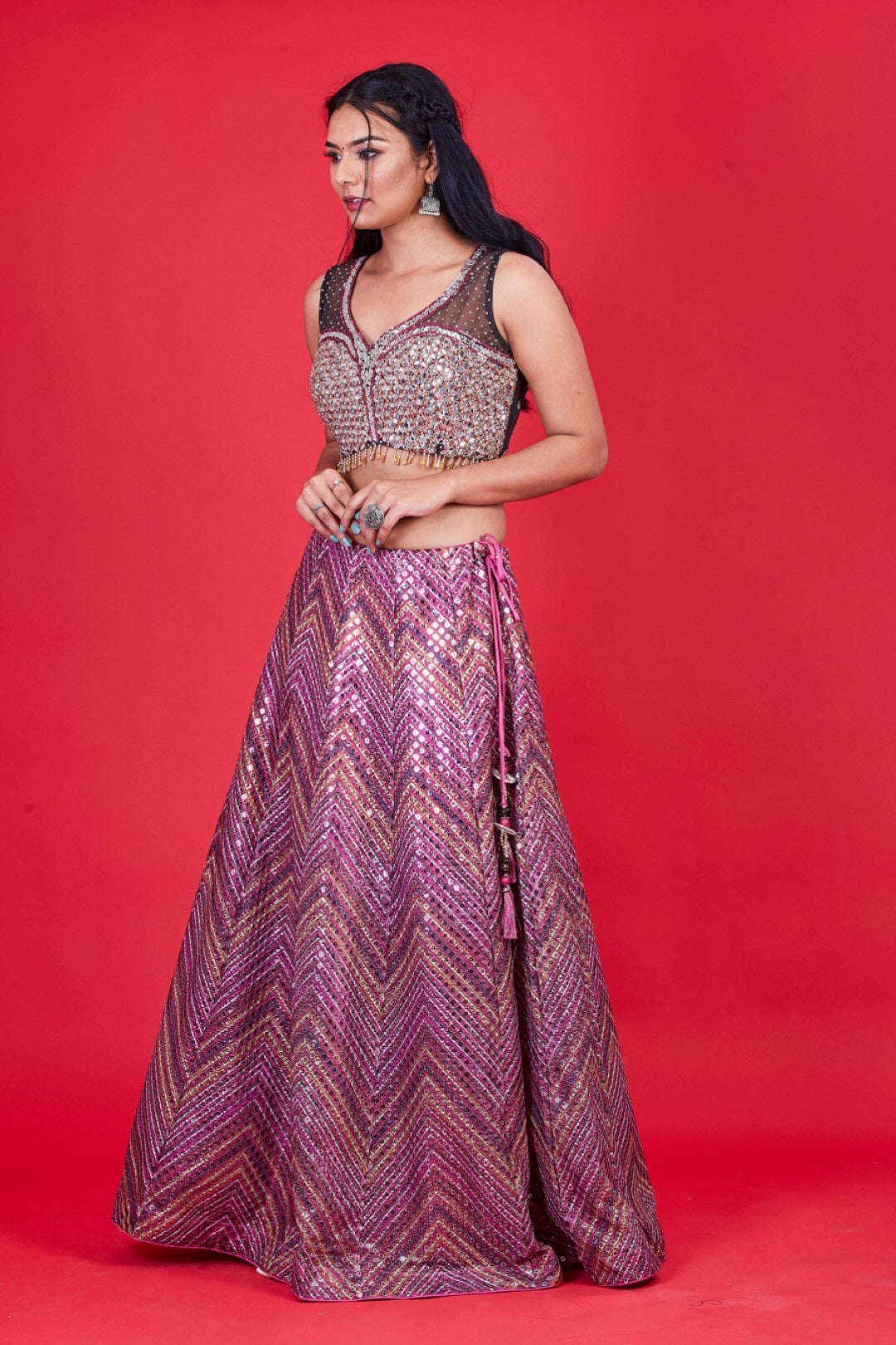 Fancy Purple Multi Color Mirror Choli & Designers Multi Color Lehenga