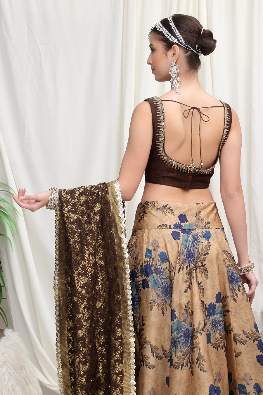 Gold printed lehenga with heavy blouse