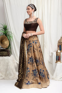 Gold printed lehenga with heavy blouse
