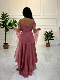 Blush Pink Ruffled Silk Lehenga with Pearl Work Blouse & Ruffled Net Dupatta