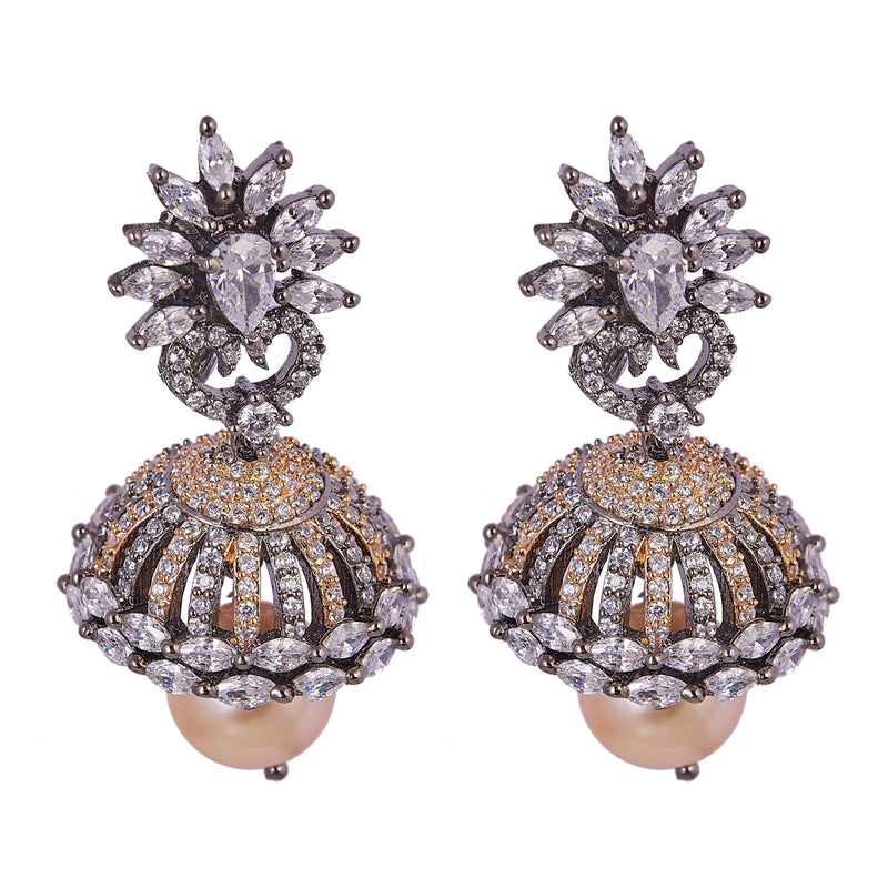 Oxidized Rose Gold American Diamond Earrings