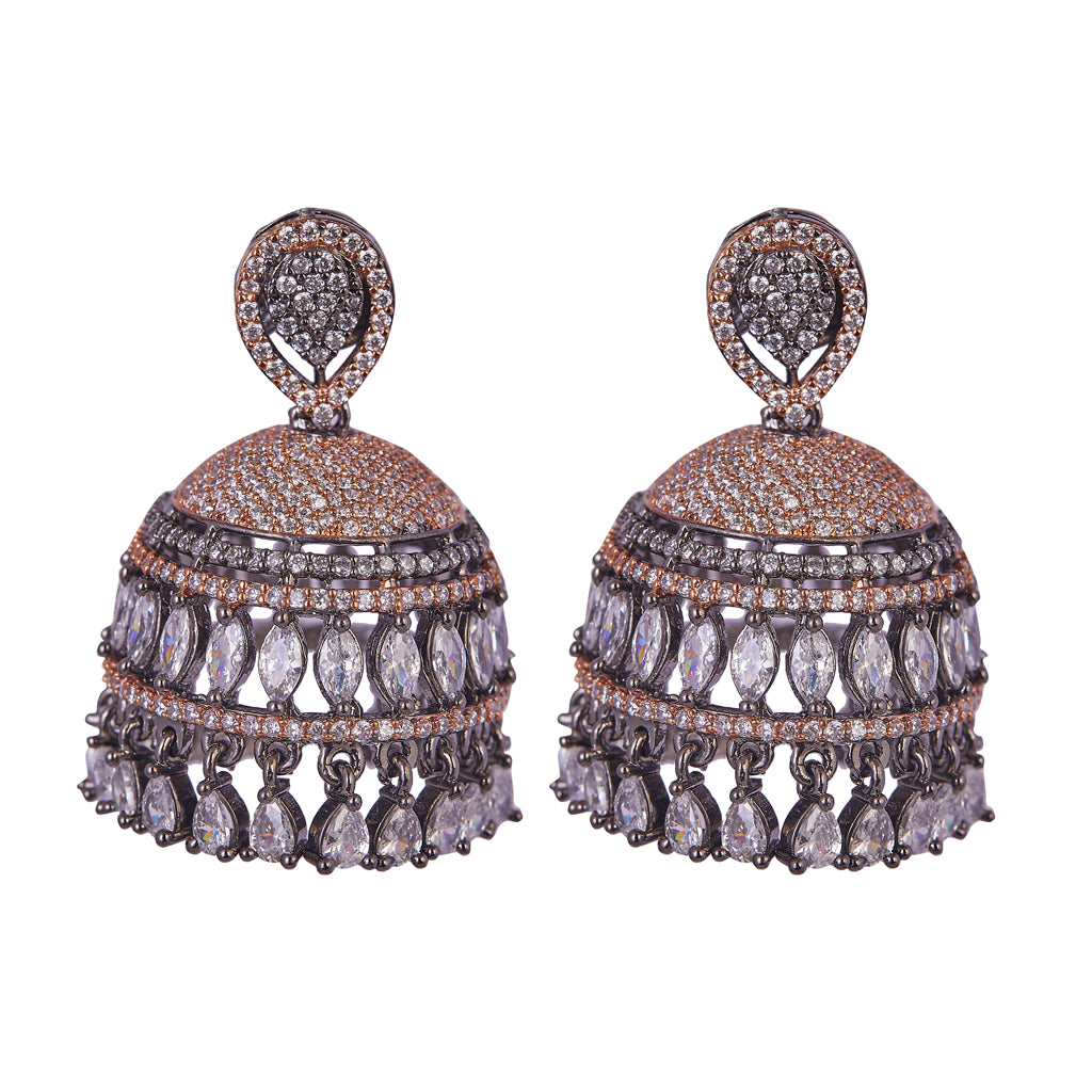 Oxidized and Rose Gold Stone American Diamond Earrings-2