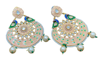Peach Earrings with a Peacock design